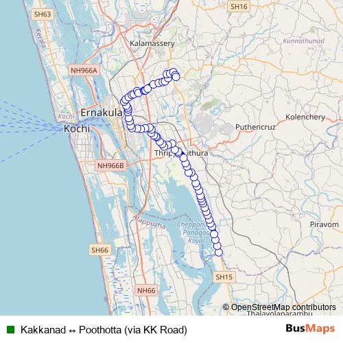 Kakkanad ↔ Poothotta (via KK Road) bus Line Map