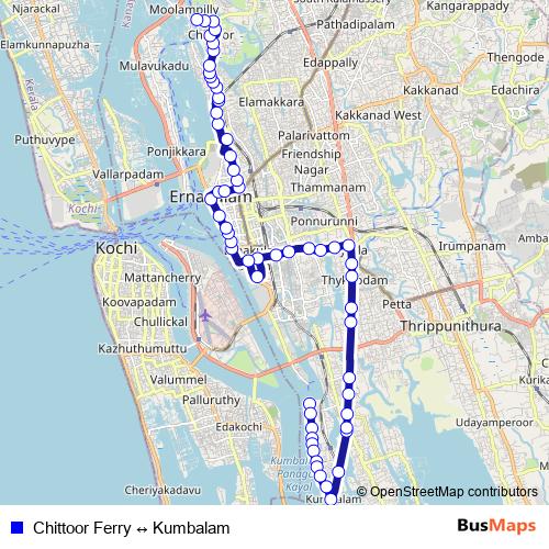 Chittoor Ferry ↔ Kumbalam bus Line Map
