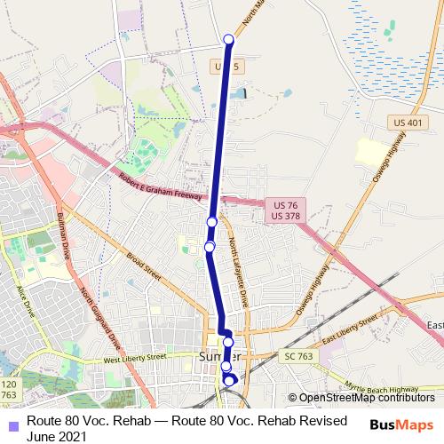 Route 80 Voc. Rehab bus Line Map