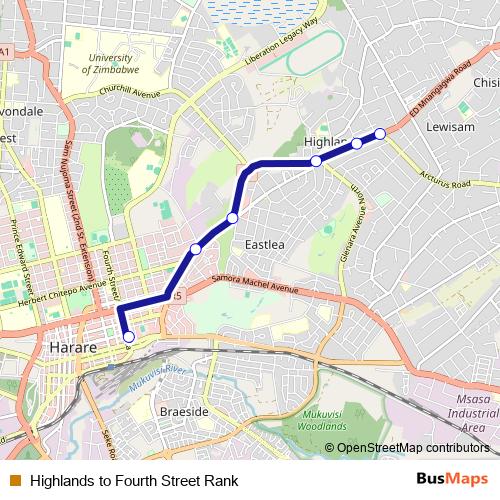 Highlands to Fourth Street Rank bus Line Map