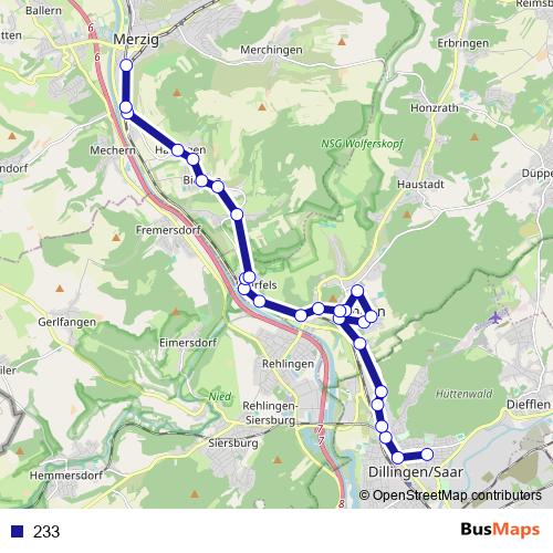 233 bus Line Map