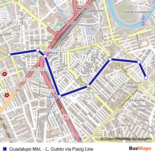 Guadalupe Mkt. - L. Guinto via Pasig Line bus Line Map