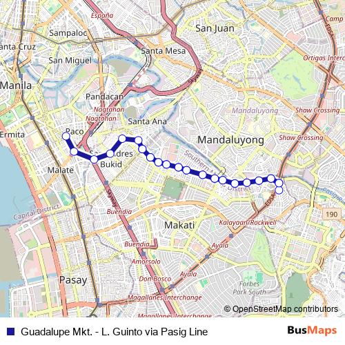 Guadalupe Mkt. - L. Guinto via Pasig Line bus Line Map