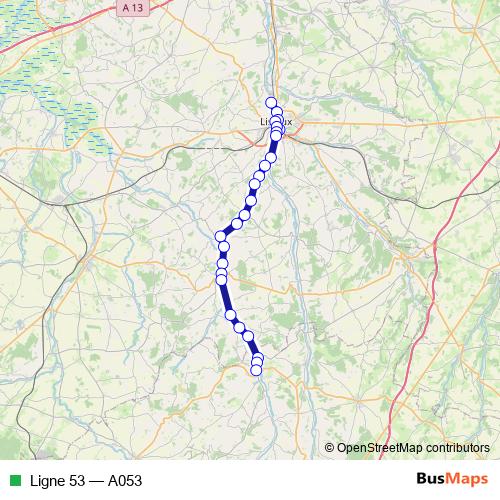 Ligne 53 bus Line Map