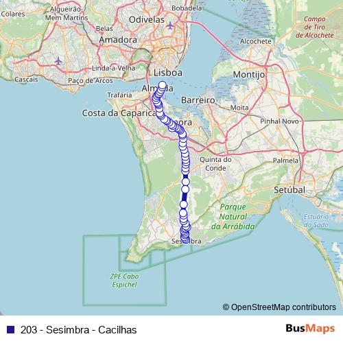 203 - Sesimbra - Cacilhas bus Line Map