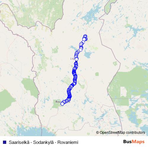 Saariselkä - Sodankylä - Rovaniemi bus Line Map