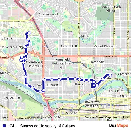 104 bus Line Map