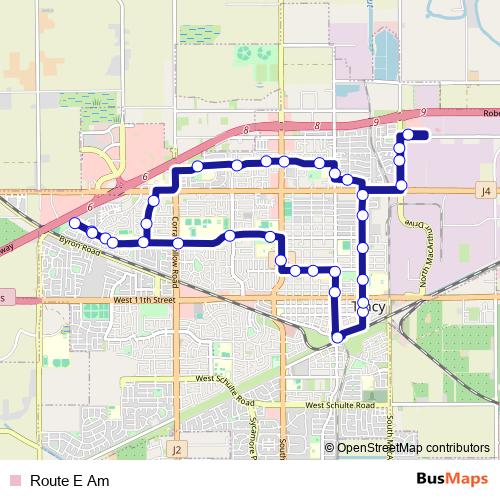 Route E Am bus Line Map