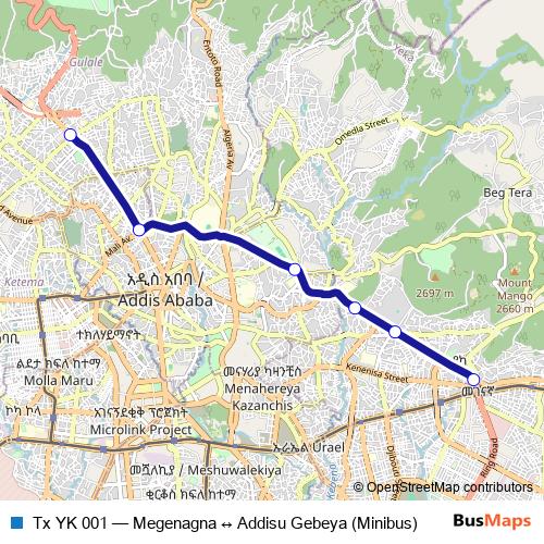 Tx YK 001 bus Line Map