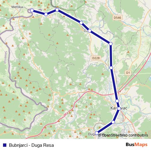 Bubnjarci - Duga Resa bus Line Map