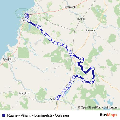 Raahe - Vihanti - Lumimetsä - Oulainen bus Line Map