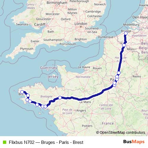 Flixbus N702 bus Line Map