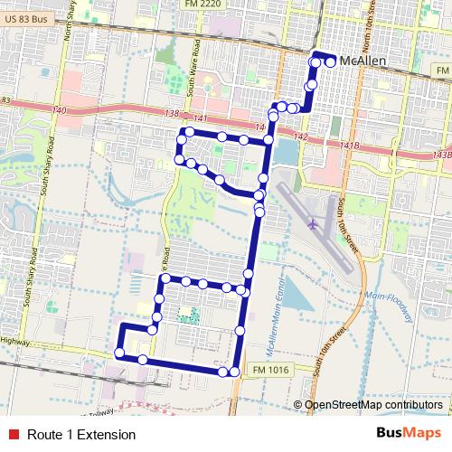 Route 1 Extension bus Line Map