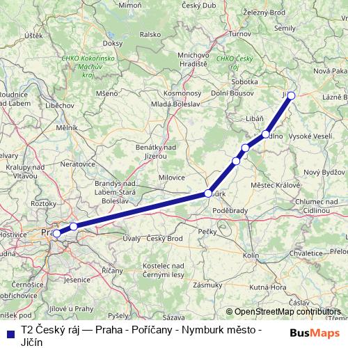 T2 Český ráj rail Line Map