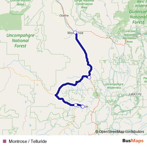 Montrose / Telluride bus Line Map