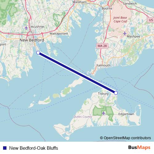 New Bedford-Oak Bluffs ferry Line Map