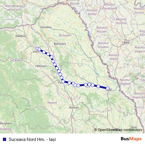 Suceava Nord Hm. - Iaşi rail Line Map