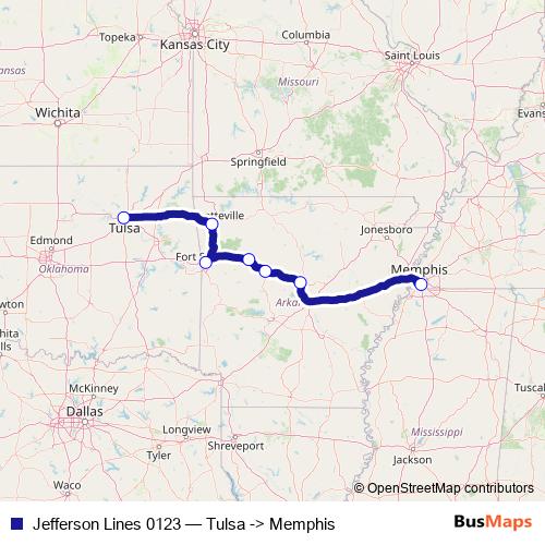 Jefferson Lines 0123 bus Line Map
