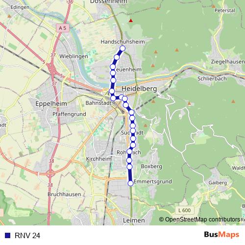 RNV 24 tram Line Map