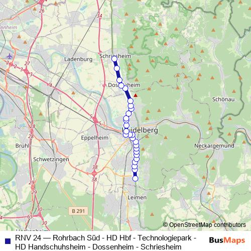 RNV 24 tram Line Map