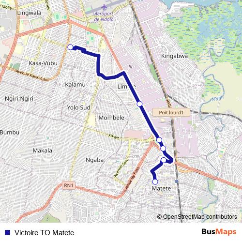 Victoire TO Matete bus Line Map