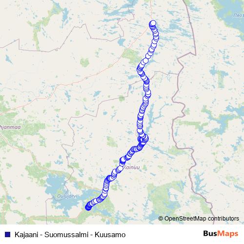 Kajaani - Suomussalmi - Kuusamo bus Line Map