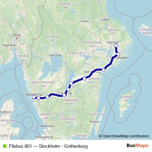 Flixbus 601 bus Line Map