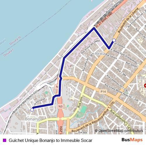 Guichet Unique Bonanjo to Immeuble Socar bus Line Map