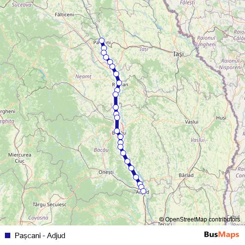 Paşcani - Adjud rail Line Map