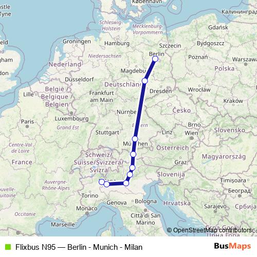 Flixbus N95 bus Line Map