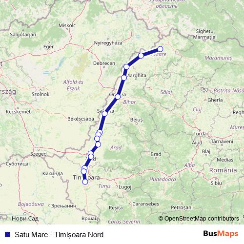 Satu Mare - Timişoara Nord rail Line Map