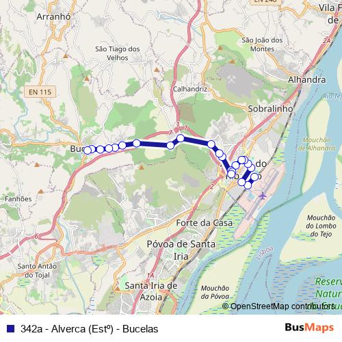 342a - Alverca (Estº) - Bucelas bus Line Map