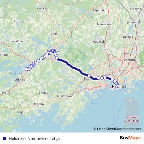Helsinki - Nummela - Lohja bus Line Map