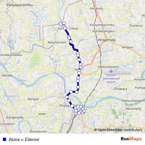 Aluva ↔ Elavoor bus Line Map
