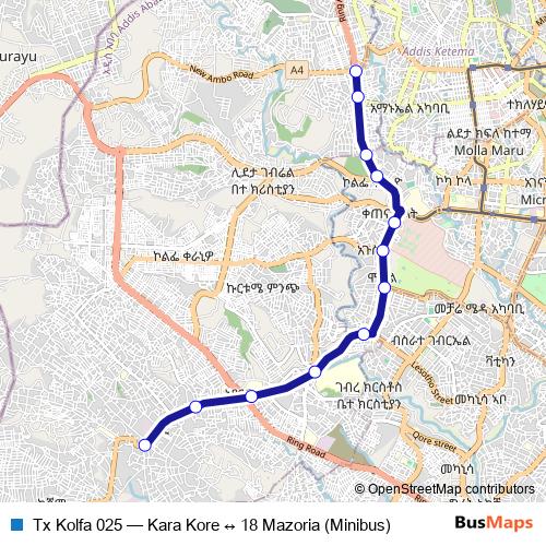 Tx Kolfa 025 bus Line Map
