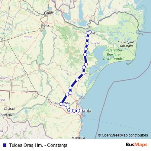Tulcea Oraş Hm. - Constanţa rail Line Map