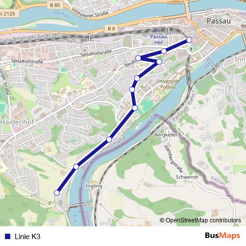Linie K3 bus Line Map