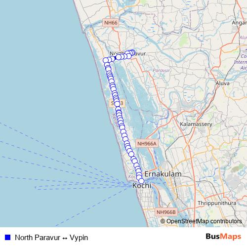 North Paravur ↔ Vypin bus Line Map