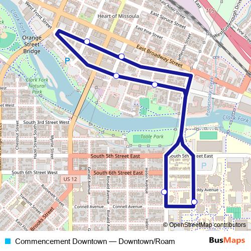 Commencement Downtown bus Line Map