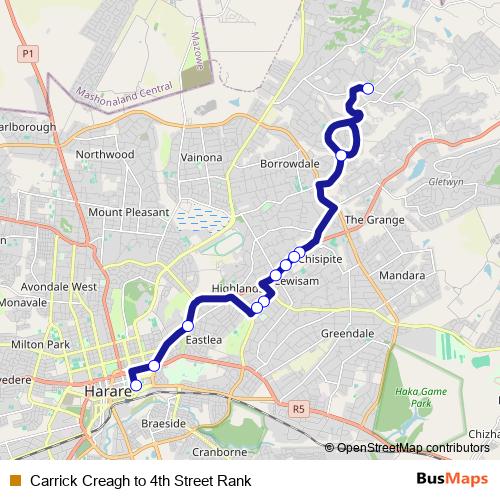 Carrick Creagh to 4th Street Rank bus Line Map