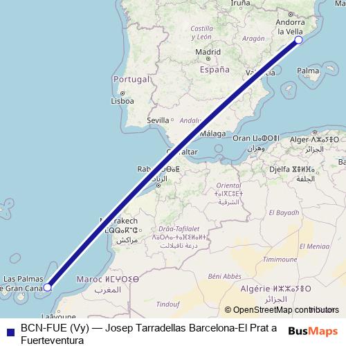BCN-FUE (Vy) air Line Map