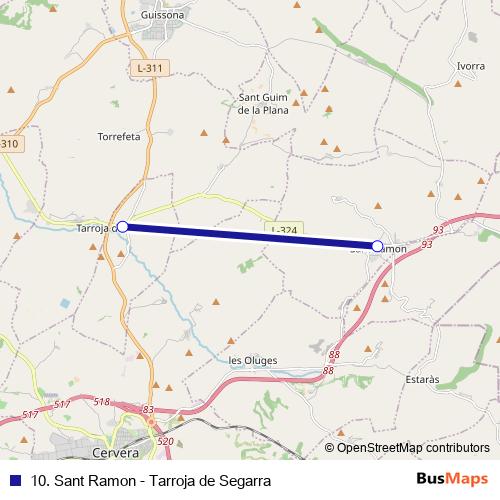 10. Sant Ramon - Tarroja de Segarra bus Line Map