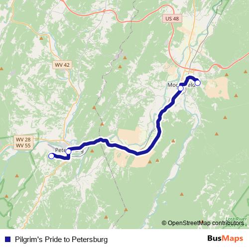 Pilgrim's Pride to Petersburg bus Line Map