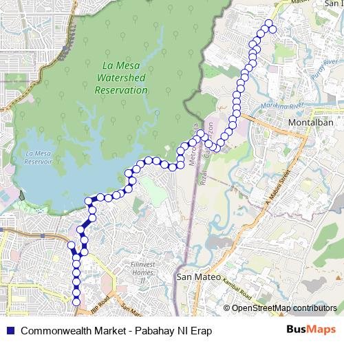 Commonwealth Market - Pabahay NI Erap bus Line Map