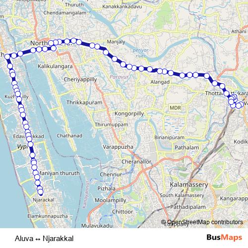 Aluva ↔ Njarakkal bus Line Map