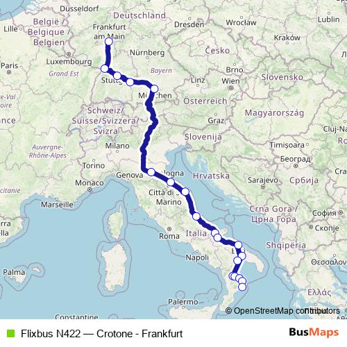 Flixbus N422 bus Line Map