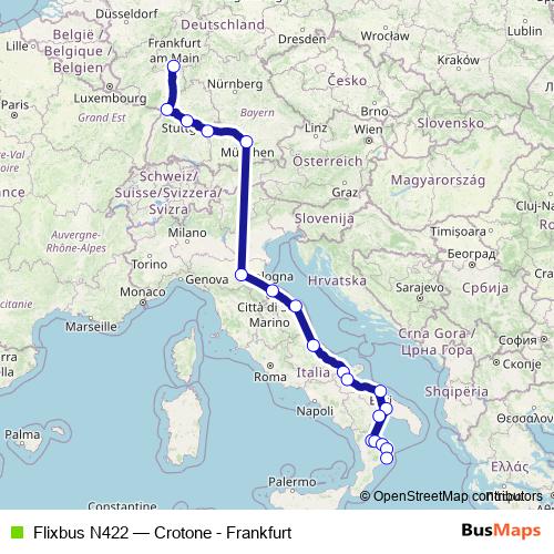 Flixbus N422 bus Line Map