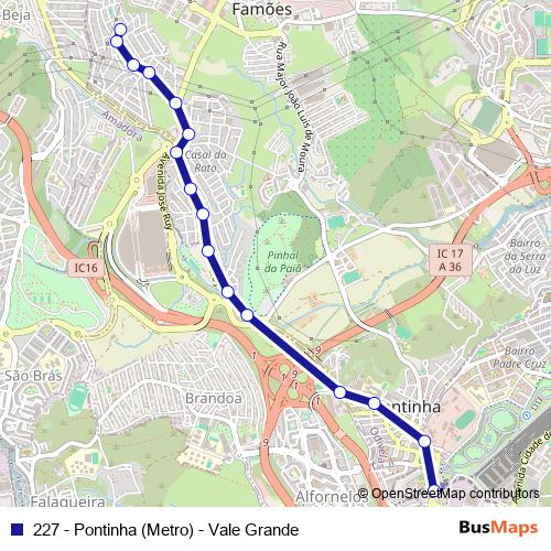 227 - Pontinha (Metro) - Vale Grande bus Line Map