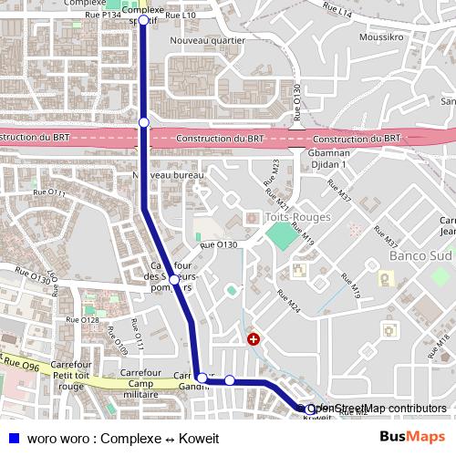 woro woro : Complexe ↔ Koweit bus Line Map