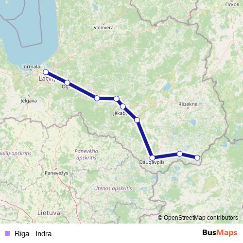 Rīga - Indra rail Line Map